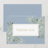 Dusty Blue Greenery Heilige Communie Bedankkaart (Voorkant / Achterkant)