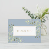 Dusty Blue Greenery Heilige Communie Bedankkaart (Staand voorkant)