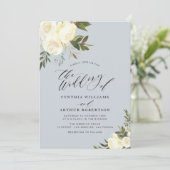 Dusty blue greenery iory floral bruiloft kaart (Staand voorkant)