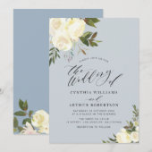 Dusty blue greenery iory floral bruiloft kaart (Voorkant / Achterkant)