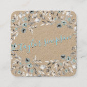 Dusty Blue Greenery Kraft Paper Neon Swash Script Vierkante Visitekaartje (Voorkant)