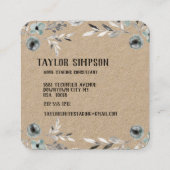 Dusty Blue Greenery Kraft Paper Neon Swash Script Vierkante Visitekaartje (Achterkant)