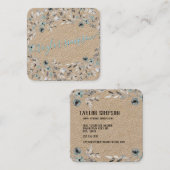 Dusty Blue Greenery Kraft Paper Neon Swash Script Vierkante Visitekaartje (Voorkant / Achterkant)