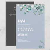 Dusty Blue Greenery Leafy Budget Wedding Invite (Voorkant / Achterkant)