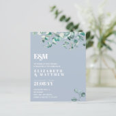 Dusty Blue Greenery Leafy Budget Wedding Invite (Staand voorkant)