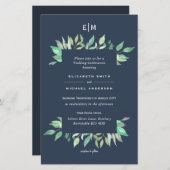 Dusty Blue Greenery Leafy Budget Wedding Invite A9 (Voorkant / Achterkant)