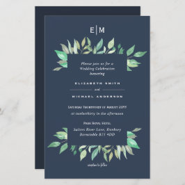 Dusty Blue Greenery Leafy Budget Wedding Invite A9