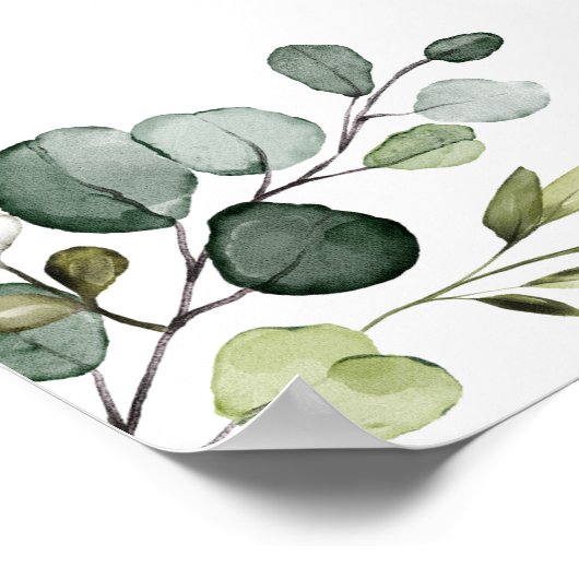 Dusty Blue Greenery Leaves Wedding Welcome Sign Poster (Hoek)