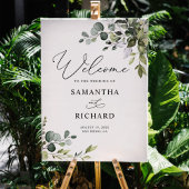 Dusty Blue Greenery Leaves Wedding Welcome Sign Poster