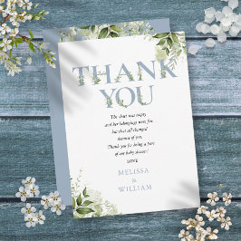 Dusty Blue Greenery Letter Baby shower Gedicht Bedankkaart
