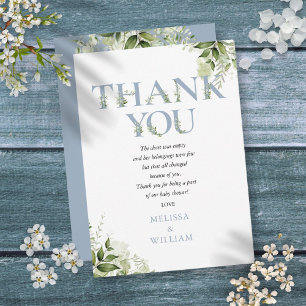 Dusty Blue Greenery Letter Baby shower Gedicht Bedankkaart