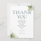 Dusty Blue Greenery Letter Baby shower Gedicht Bedankkaart (Voorkant)