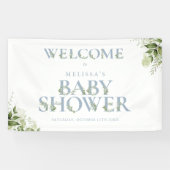 Dusty Blue Greenery Letter Baby shower Welkom Spandoek (Horizontaal)