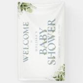 Dusty Blue Greenery Letter Baby shower Welkom Spandoek (Verticaal)