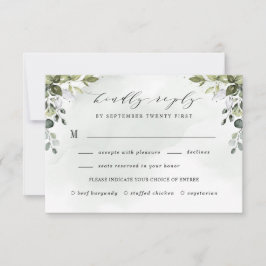 Dusty Blue Greenery met Meal Choice Boho Wedding RSVP Kaartje
