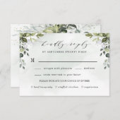 Dusty Blue Greenery met Meal Choice Boho Wedding RSVP Kaartje (Voorkant / Achterkant)