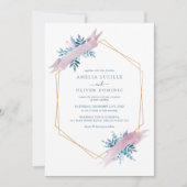 Dusty Blue Greenery Modern Gold Geometric Wedding Kaart (Voorkant)