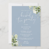 Dusty Blue Greenery Monogram Bruids Tea Party Kaart (Voorkant)