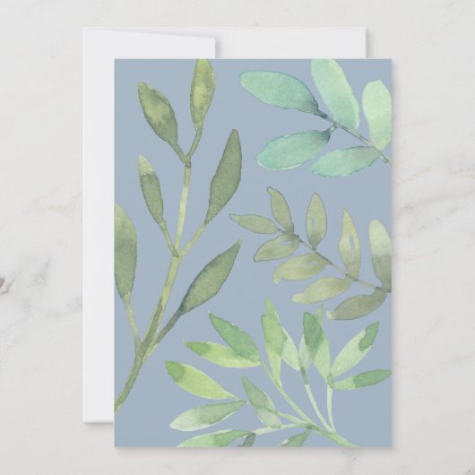 Dusty Blue Greenery Monogram Wedding Kaart (Achterkant)