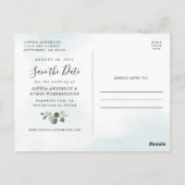 Dusty Blue Greenery Photo Wedding Save the Date Briefkaart (Achterkant)