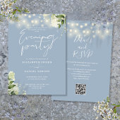 Dusty Blue Greenery QR Code Trouwavond Party Kaart