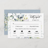 Dusty Blue Greenery Response Kaart 4 maaltijdkeuze (Voorkant / Achterkant)