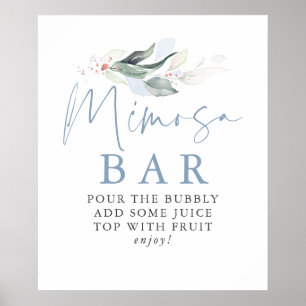 Dusty Blue Greenery Roos Gold Leaf Mimosa Bar Sign Poster