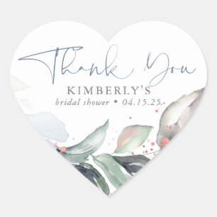 Dusty Blue Greenery Roos Gold Spletters Hartelijk  Hart Sticker