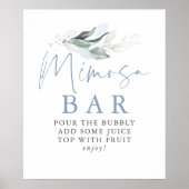 Dusty Blue Greenery Silver Leaves Mimosa Bar Sign Poster (Voorkant)