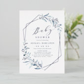 Dusty Blue Greenery Silver Rustic Baby shower Folie Uitnodiging (Staand Voorkant)