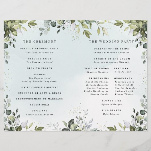 Dusty Blue Greenery Thémded Wedding Programs (Achterkant)