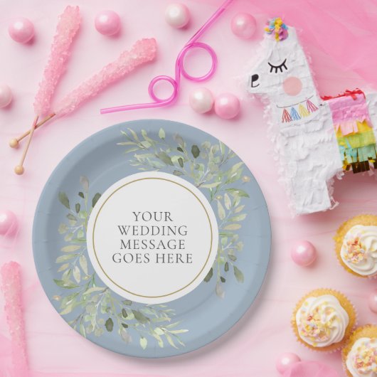 Dusty Blue Greenery Trouwpapier Bord (Feest)