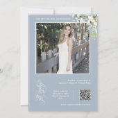 Dusty Blue Greenery Vrijgezellenfeest QR Code Foto Kaart (Achterkant)