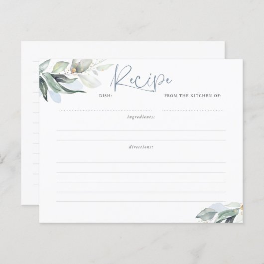 Dusty Blue Greenery Vrijgezellenfeest Recipcard (Voorkant / Achterkant)