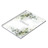 Dusty Blue Greenery Waterverf Persoonlijke naam Notitieboek (Linkerzijde)