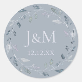 Dusty Blue Greenery Waterverf Ronde Sticker