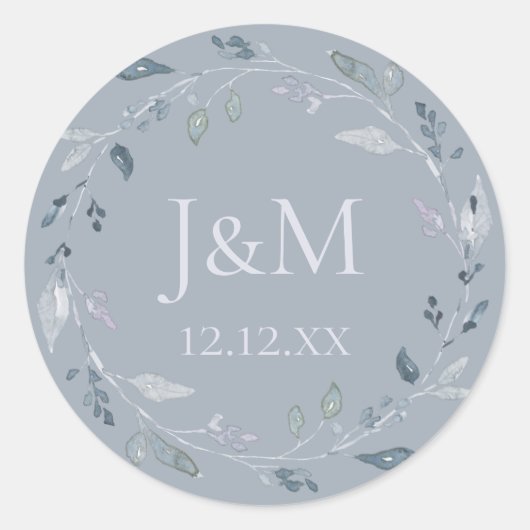 Dusty Blue Greenery Waterverf Ronde Sticker (Voorkant)