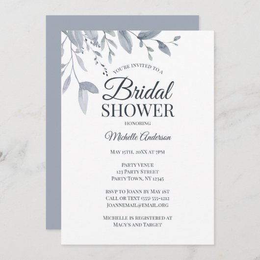 Dusty Blue Greenery Waterverf Vrijgezellenfeest Kaart (Voorkant / Achterkant)