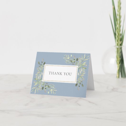 Dusty Blue Greenery Wedding Bedankt Kaart (Voorkant)
