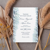 Dusty Blue Greenery Wedding Invitation  Kaart