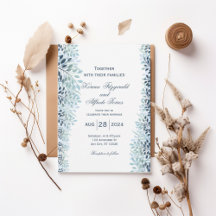 Dusty Blue Greenery Wedding Invitation 