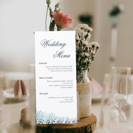 Dusty Blue Greenery Wedding Menu
