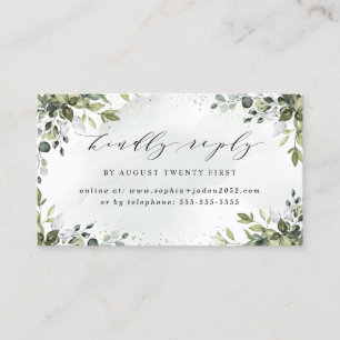 Dusty Blue Greenery Wedding Online RSVP-kaarten Visitekaartje