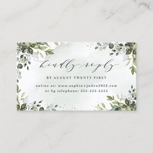 Dusty Blue Greenery Wedding Online RSVP-kaarten Visitekaartje (Voorkant)