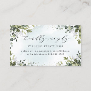 Dusty Blue Greenery Wedding Online RSVP-kaarten Visitekaartje