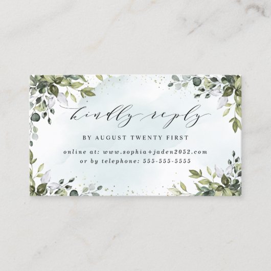 Dusty Blue Greenery Wedding Online RSVP-kaarten Visitekaartje (Voorkant)
