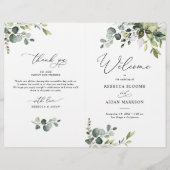 Dusty Blue Greenery Wedding Programme Bi-Fold (Voorkant)
