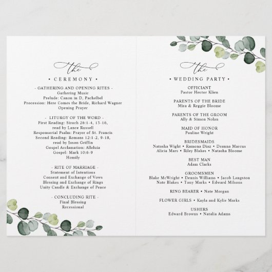 Dusty Blue Greenery Wedding Programme Bi-Fold (Achterkant)