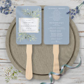 Dusty Blue Greenery Wedding Programme Hand Fan Handwaaier