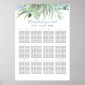 Dusty Blue Greenery Wedding Seating Chart Poster (Voorkant)